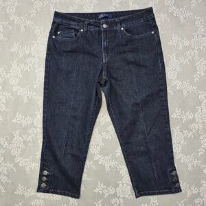 Ann Klein Denim Capri Jeans Womens‎ 12 Pants Dark Wash Button Accent Flap Pocket